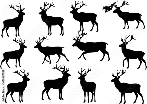 vector set of red deer silhouette, vector collection
