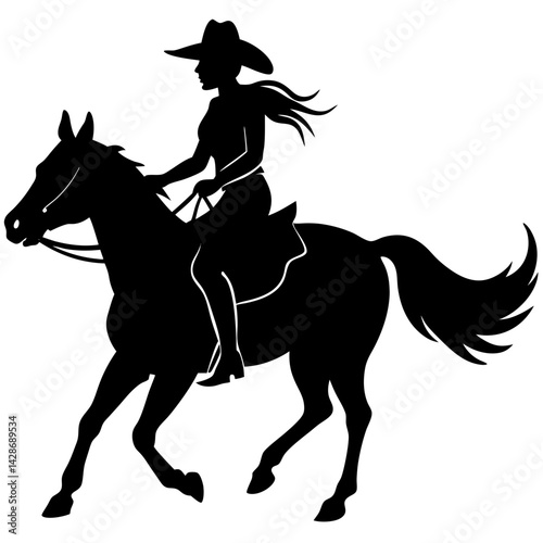 Silhouette of cowgirl riding a horse vector