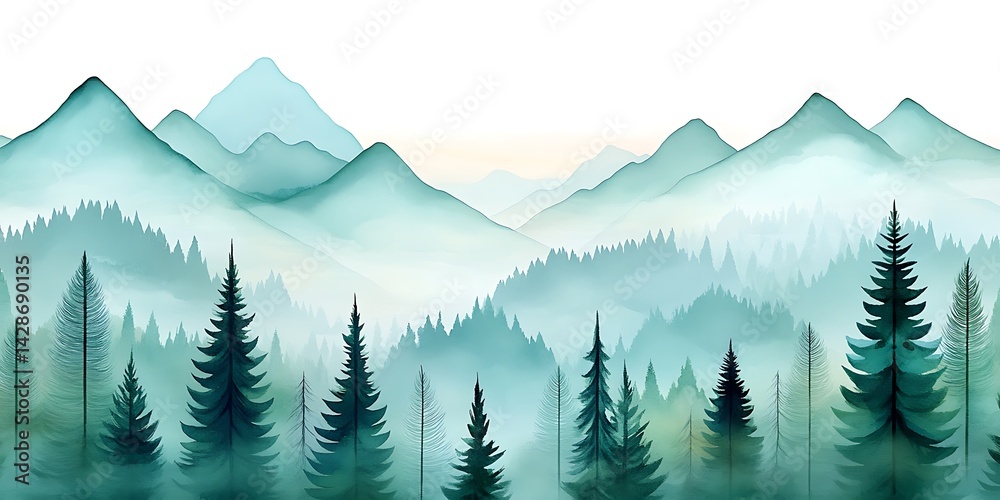 Fototapeta premium a forest scene with mountains and trees
