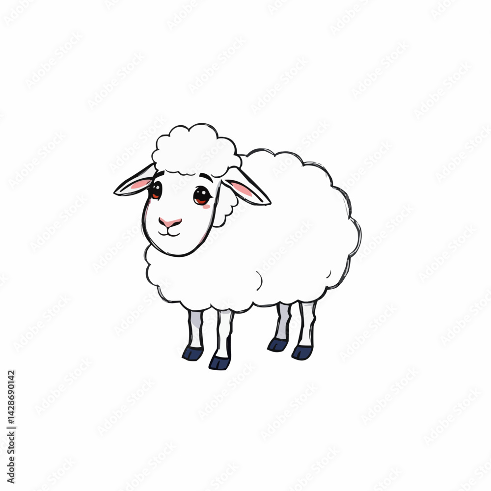 Cute vector illustration of a fluffy sheep with a sweet expression standing happily Cute vector illustration of a fluffy sheep with a sweet expression standing happily