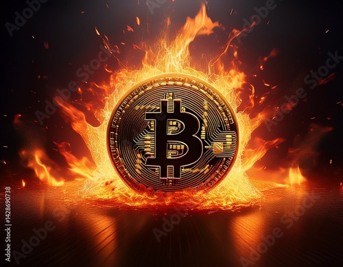 bitcoin with flames and sparks cryptocurrency crisis and symbolic representation of bitcoin decline and economic impact