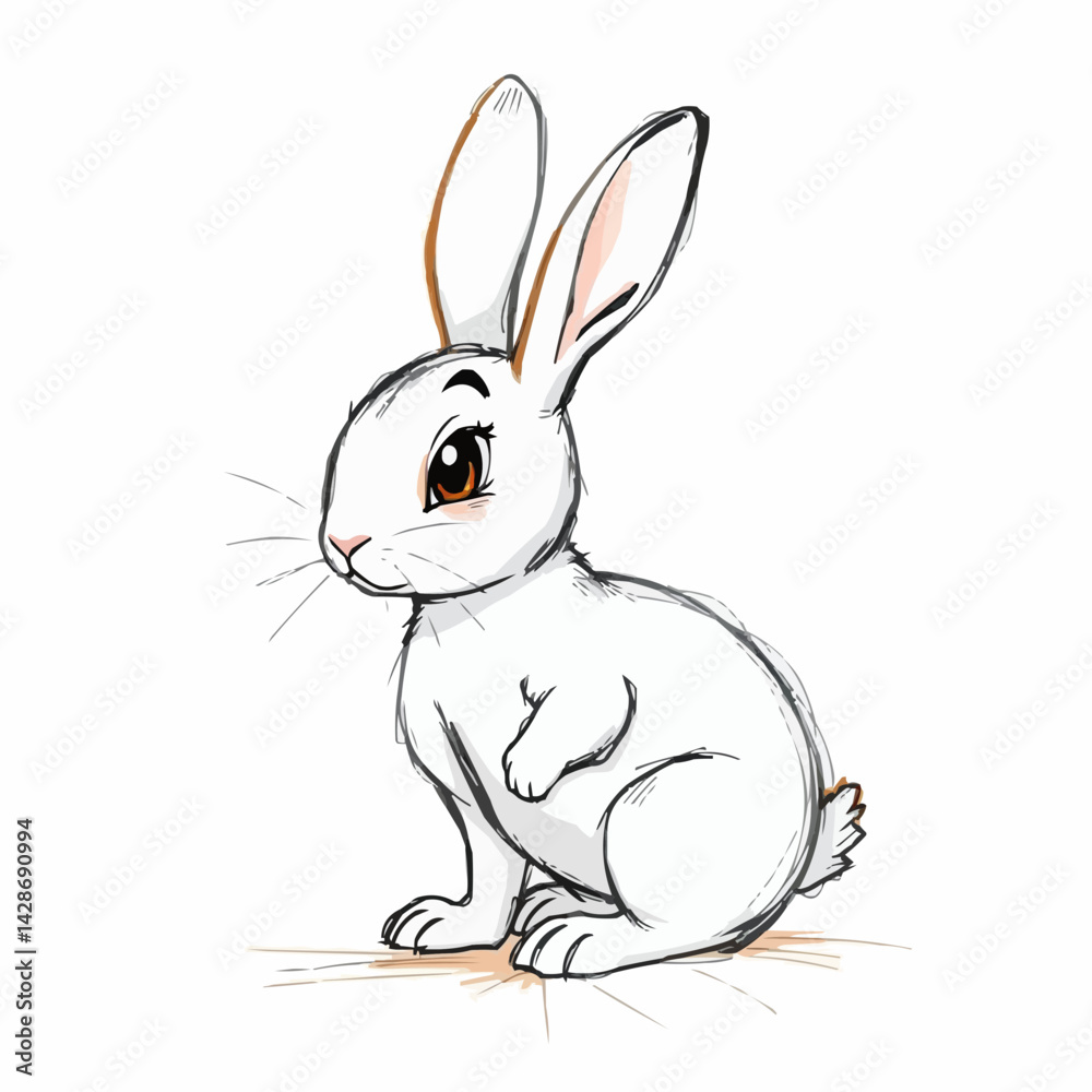 Fototapeta premium Adorable vector illustration of a cute white rabbit sitting with big ears and a gentle expression