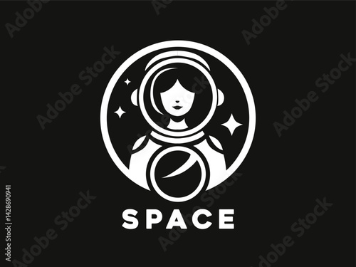 astronaut themed logo with circular lines like planets for space themed