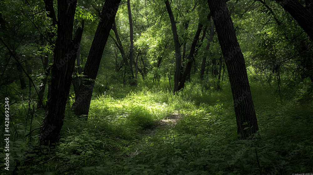 Obraz premium Sunlight Path In Green Forest