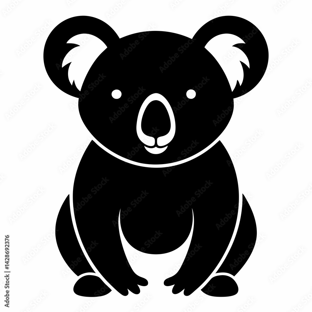 Naklejka premium Black Koala Outline Vector Illustration