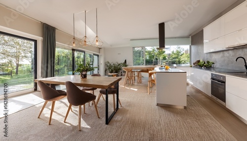 Wallpaper Mural bright and modern interior featuring an open kitchen and dining area with large windows Torontodigital.ca