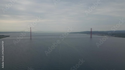 Wallpaper Mural Distant aerial view of the Turkish suspension bridge across blue waters Torontodigital.ca