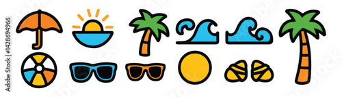 Set of summer beach vector icons
