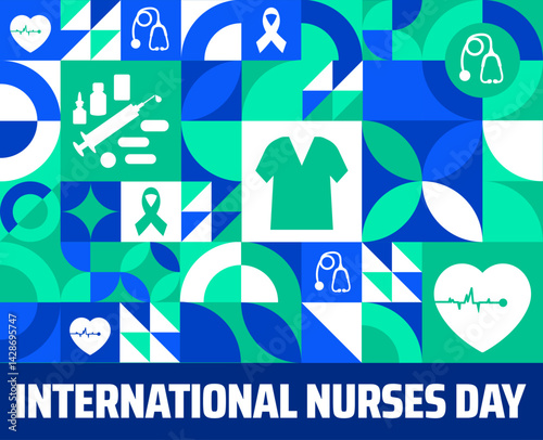 International Nurses Day background banner or poster design template. observed every year in May. Holiday concept. Use to any Template, card, poster, placard, template.