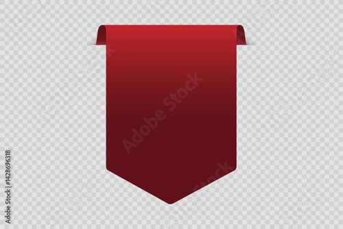 Red ribbon, banner with shadow. On transparent background.