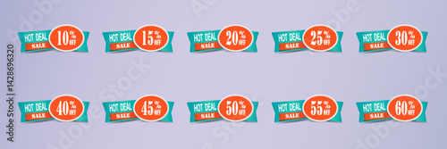 Sticker set, big sale and discounts. Stickers of offers and percentages.