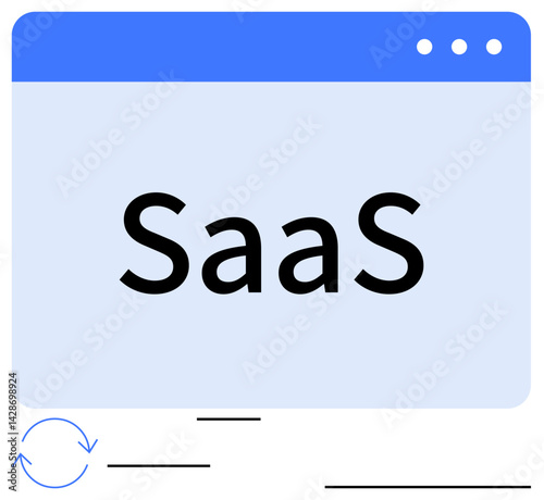 Bold SaaS text in a web browser interface with sync arrows illustrating cloud-based software functionality. Ideal for technology, cloud computing, integration, updates, automation, services