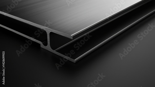 Close-up of sleek metallic black extrusion profile with hollow sections for construction industrial framing or furniture design applications