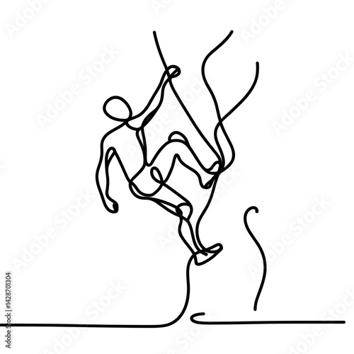 Climber ascending rope with determination against a white background  