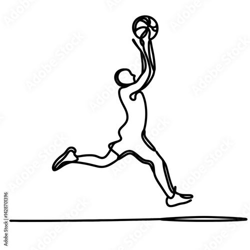 Basketball player jumping to slam dunk on a minimalistic background  