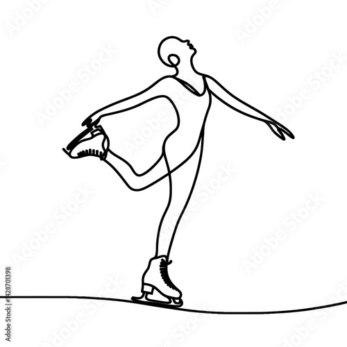 Elegant figure skater gliding gracefully on ice in minimalist style  