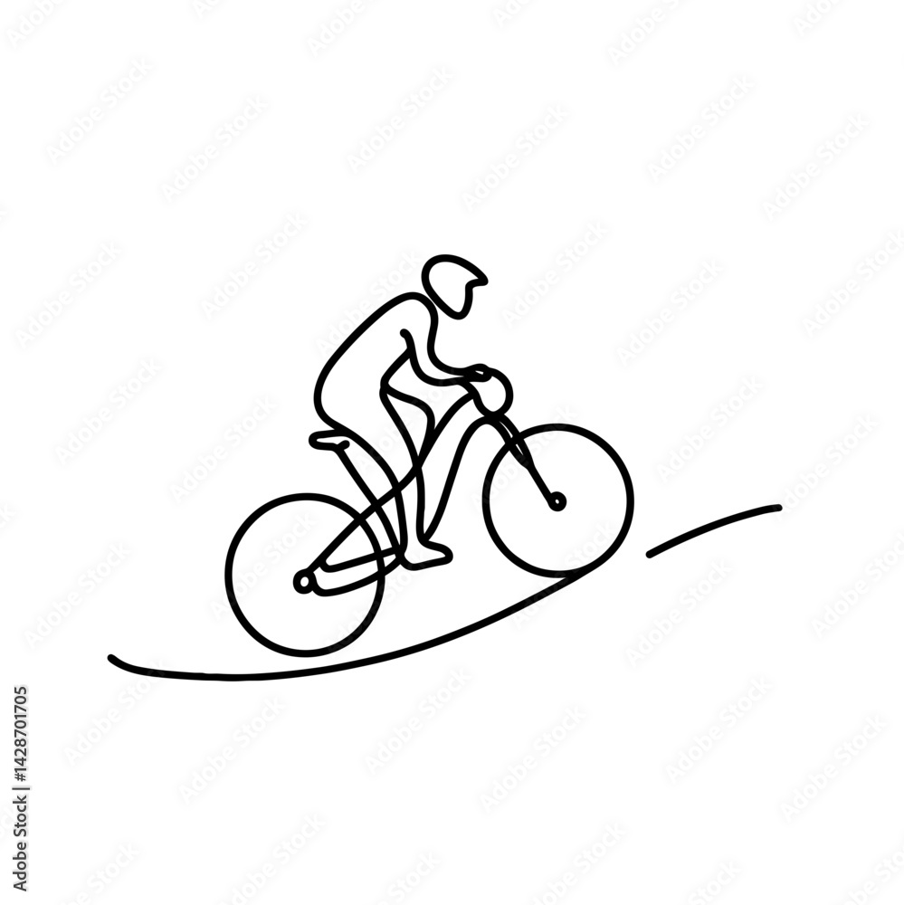 Line drawing of a cyclist riding uphill Line drawing of a cyclist riding uphill