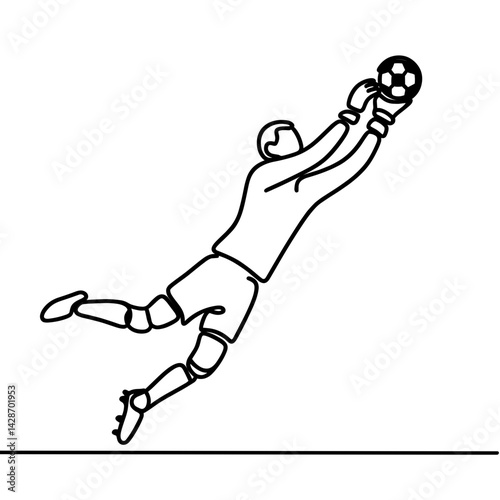 Goalkeeper leaping to catch a soccer ball in a minimalistic style  
