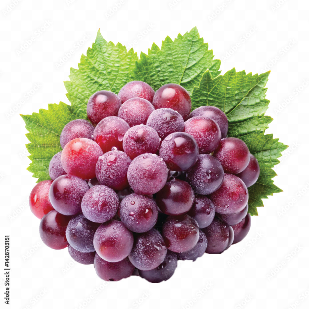 Fototapeta premium realistic fresh grapes bunch in different types with leaves isolated on transparent background