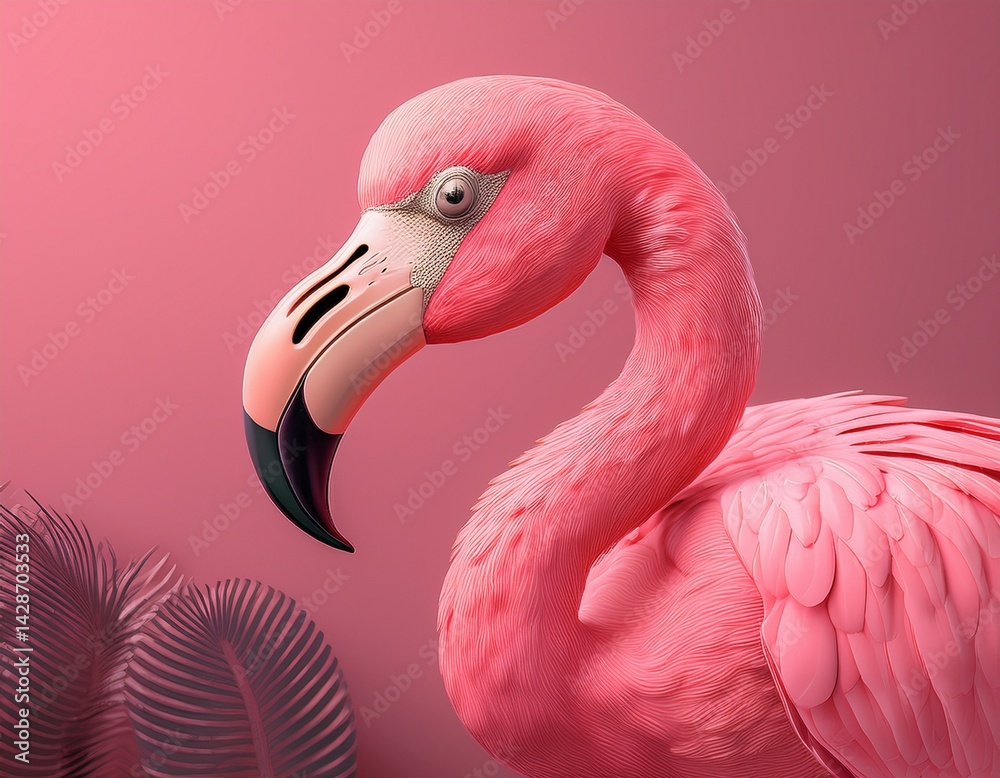 Fototapeta premium color pink flamingo animal 3d simple background