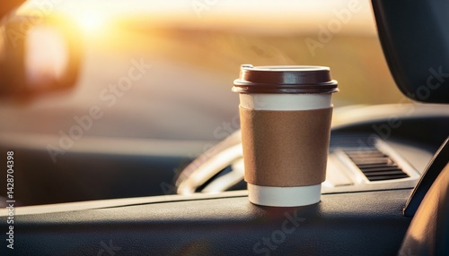 close up of coffee cup in car