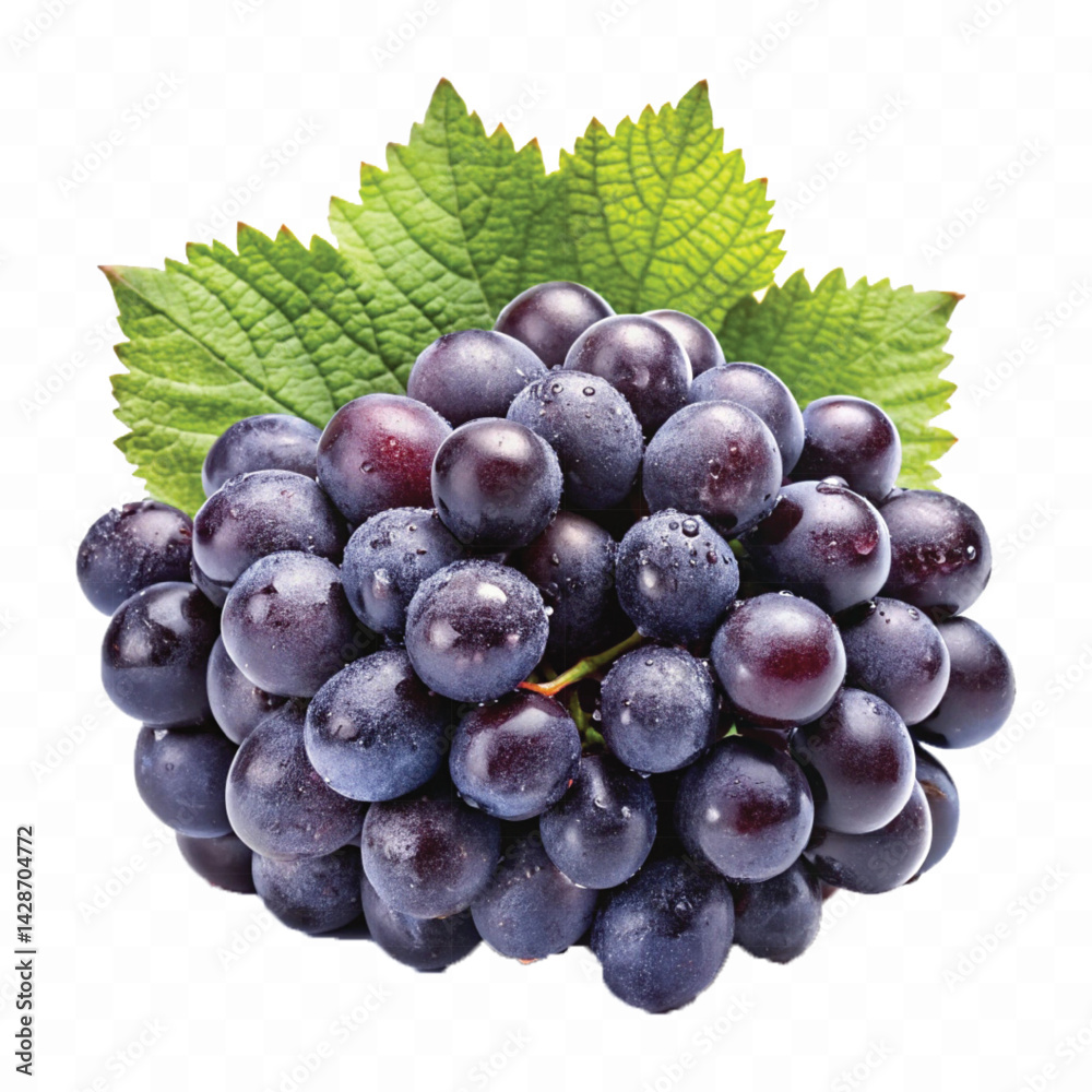 Fototapeta premium realistic fresh grapes bunch in different types with leaves isolated on transparent background