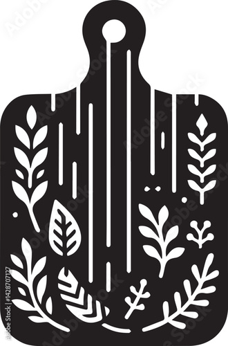 Cutting board kitchen silhouette vector, Wood chopping board shape, wooden kitchen tool icon for restaurant menu design