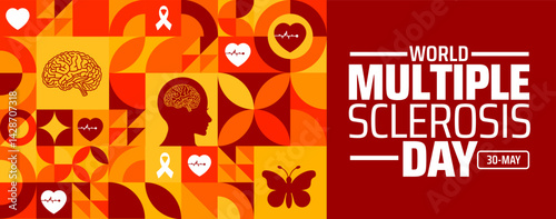 multiple sclerosis day Geometric shape pattern background banner or poster design template. observed every year in May. Holiday concept. Use to any Template, card, poster, placard, template.