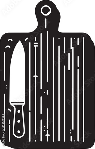 Cutting board kitchen silhouette vector, Wood chopping board shape, wooden kitchen tool icon for restaurant menu design