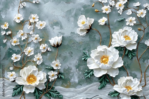 A stunning composition of floral varieties captured in stucco art.