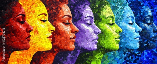 Lively representation of women's contributions through faces.