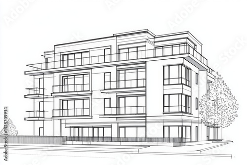 Architectural representation through continuous line drawing.