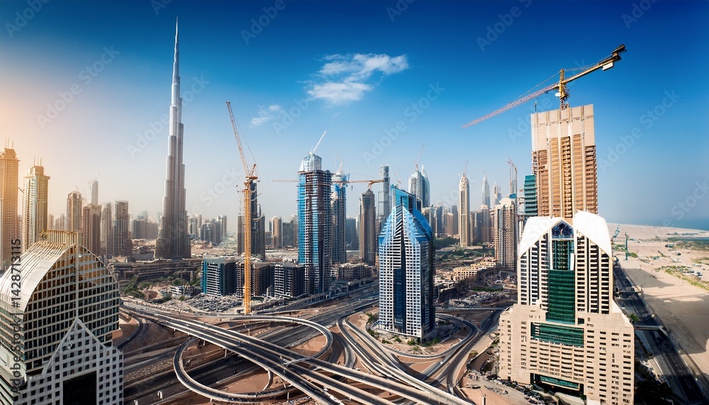 Naklejka premium construction site in dubai with cranes and skyscrapers