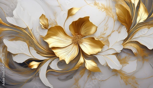 elegant white gold floral marble design pattern