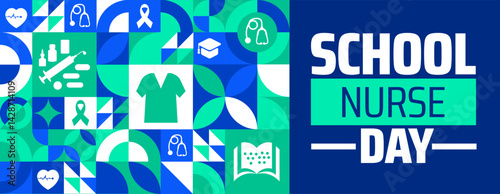 school nurse day Geometric shape pattern background banner or poster design template. observed every year in May. Holiday concept. Use to any Template, card, poster, placard, template.