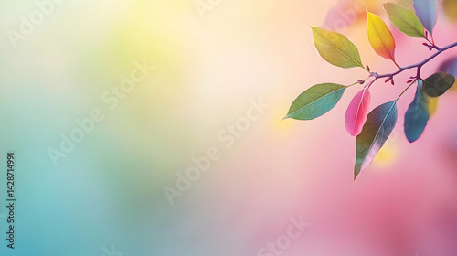 Colorful Autumn Leaves On Branch With Blurred Background