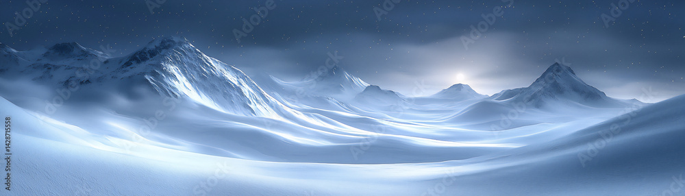 soft moonlight on snow-covered peaks and shadows, soft moonlight on snow-covered peaks and shadows,