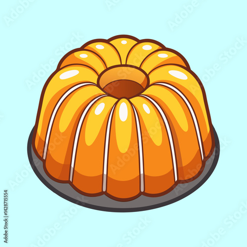 Stylized Orange Jelly Cake on a Plate, a Cartoon Dessert Illustration