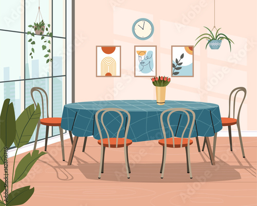 Interior Dining Room. Vector flat style cartoon illustration