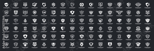 Set of shield logo template. Abstract icon security with modern symbol. Usable for Business, protection, data security and technology.