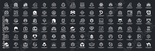 Minimalist building real estate logo and icon set. Abstract home elements vector illustration.