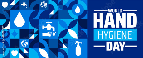 World Hand Hygiene Day Geometric shape pattern background banner or poster design template. observed every year in May. Holiday concept. Use to any Template, card, poster, placard, template.