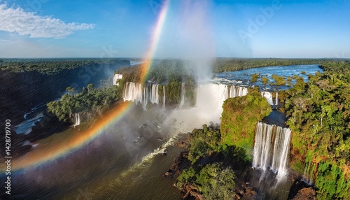 foz do iguacu cataratas com arco iris vista aerea