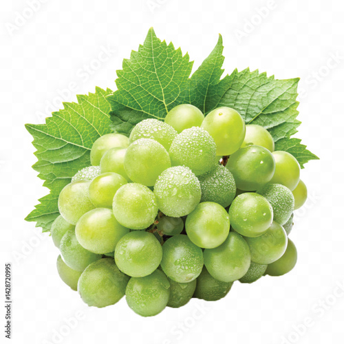 realistic fresh grapes bunch in different types with leaves isolated on transparent background