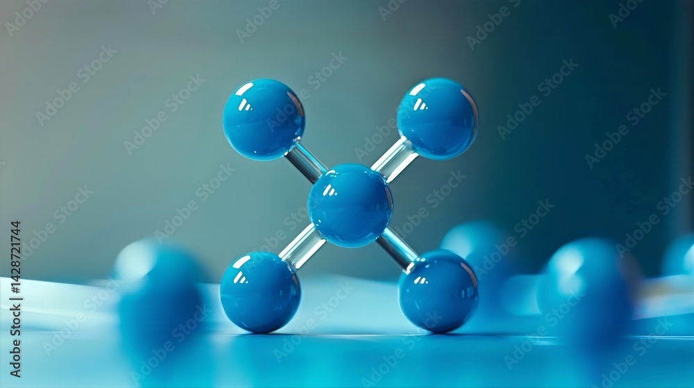 Obraz premium A 3D rende of a blue molecule model on a surface.