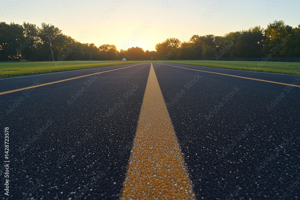 Fototapeta premium A Long and Winding Road Leads Towards the Golden Light of the Sunset