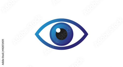 A stylized eye with a blue gradient outline and a dark blue iris on a plain white background