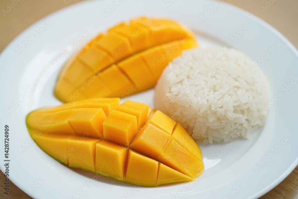 mango with sticky rice is popular traditional dessert of thailand.