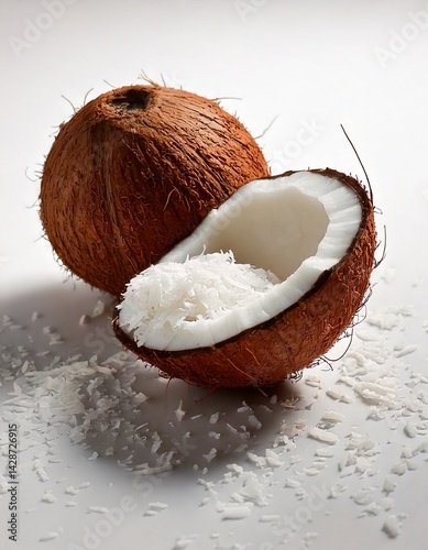 The refreshing taste of coconut to enjoying my day, coconut in white background, coconut milk