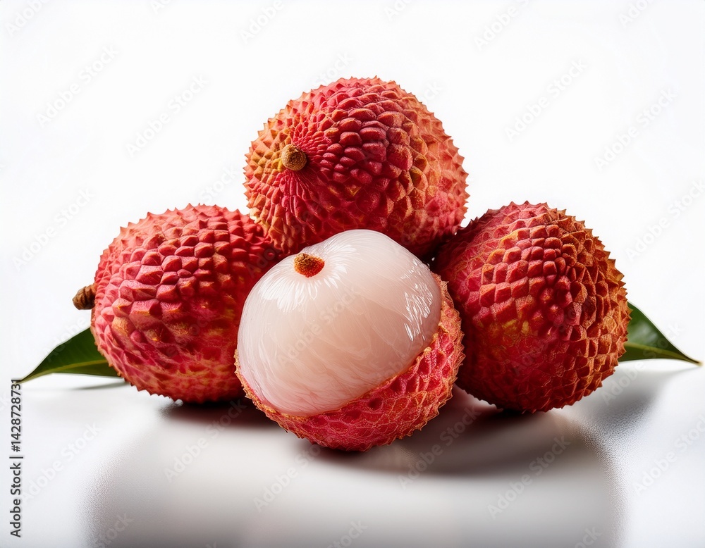 freshly harvested lychee fruit displayed on a white background highlighting its unique texture and juicy flesh ready for tasting isolated on white background freshly harvested lychee fruit displayed on a white background highlighting its unique texture and juicy flesh ready for tasting isolated on white background